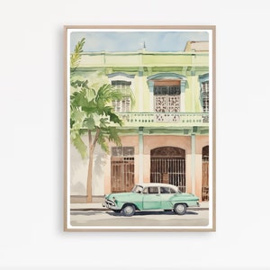 Impresión de La Habana, Cuba, Pintura de acuarela de Cuba, Arte mural de La Habana, Póster de viaje a Cuba, Descarga instantánea