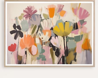 Modern Abstract Floral Painting, Watercolor Flowers Print, Printable floral Art, Colorful Flower Garden,   Digital Download