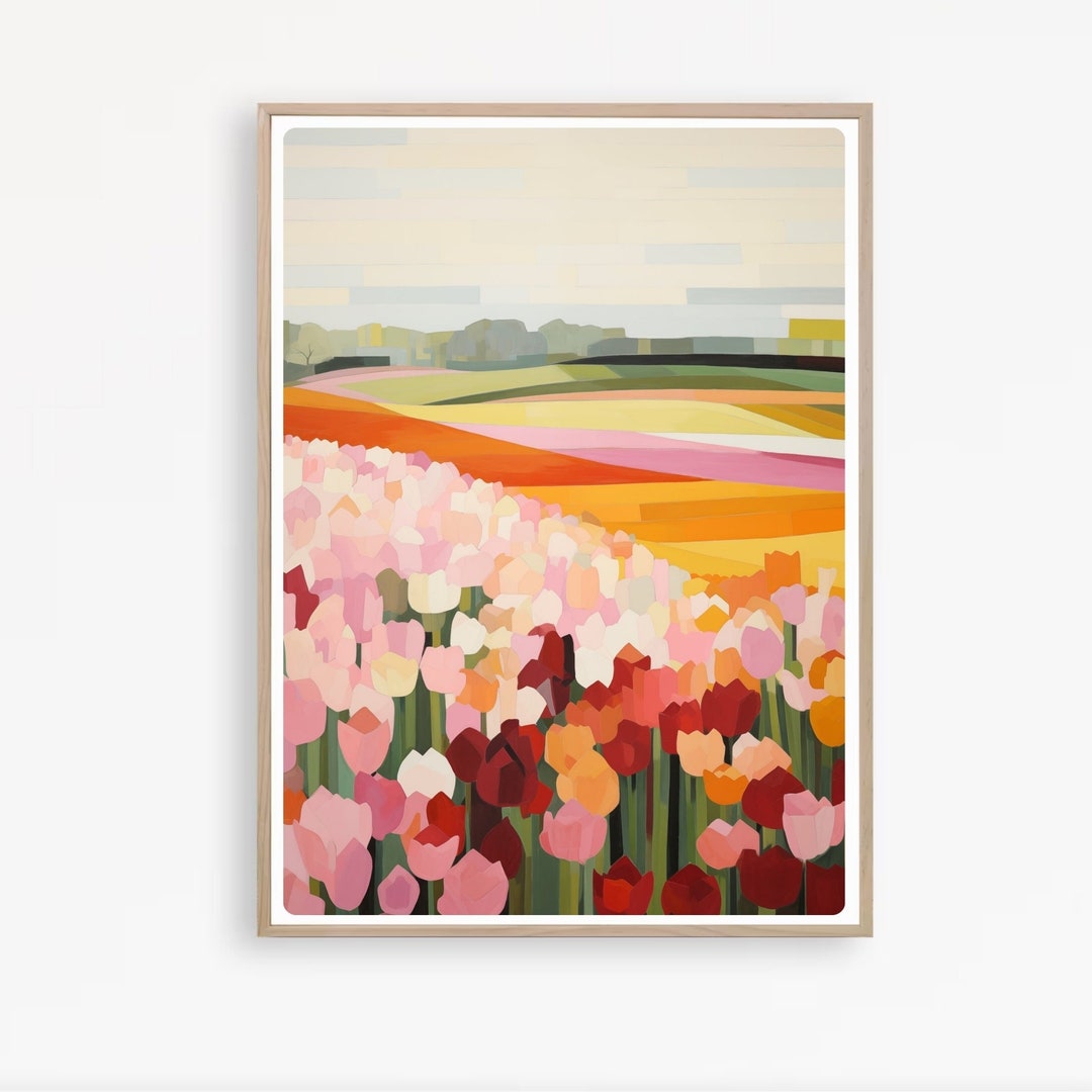 Tulip Field Print, Vibrant Flower Painting, Modern Floral Wall Art ...