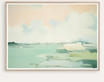 Abstrakte Küstenlandschaft Gemälde, Druckbare moderne Meerlandschaft, Aqua Meer Gemälde, Ozean Druck, Ozean Wandkunst, digitaler Download