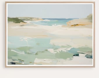 Druckbare Küstenlandschaft, große moderne Seelandschaft, abstrakte Ozeanlandschaft, ruhige Meereslandschaft, digitaler Download