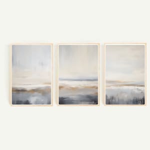 Ocean Painting Set of 3, Printable Abstract Ocean, Seascape Triptych, Muted Coastal Wall Art, Digital Download