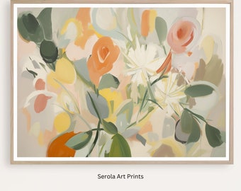Mid Century Abstract Flower Print, Printable floral Art, Colorful botanical Art, Boho Wall Art,  Instant Download
