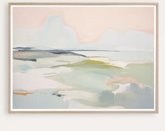 Abstrakte Küstenlandschaft, druckbare moderne Seelandschaft, abstrakte Ozeanmalerei, beruhigende Landschaft, digitaler Download