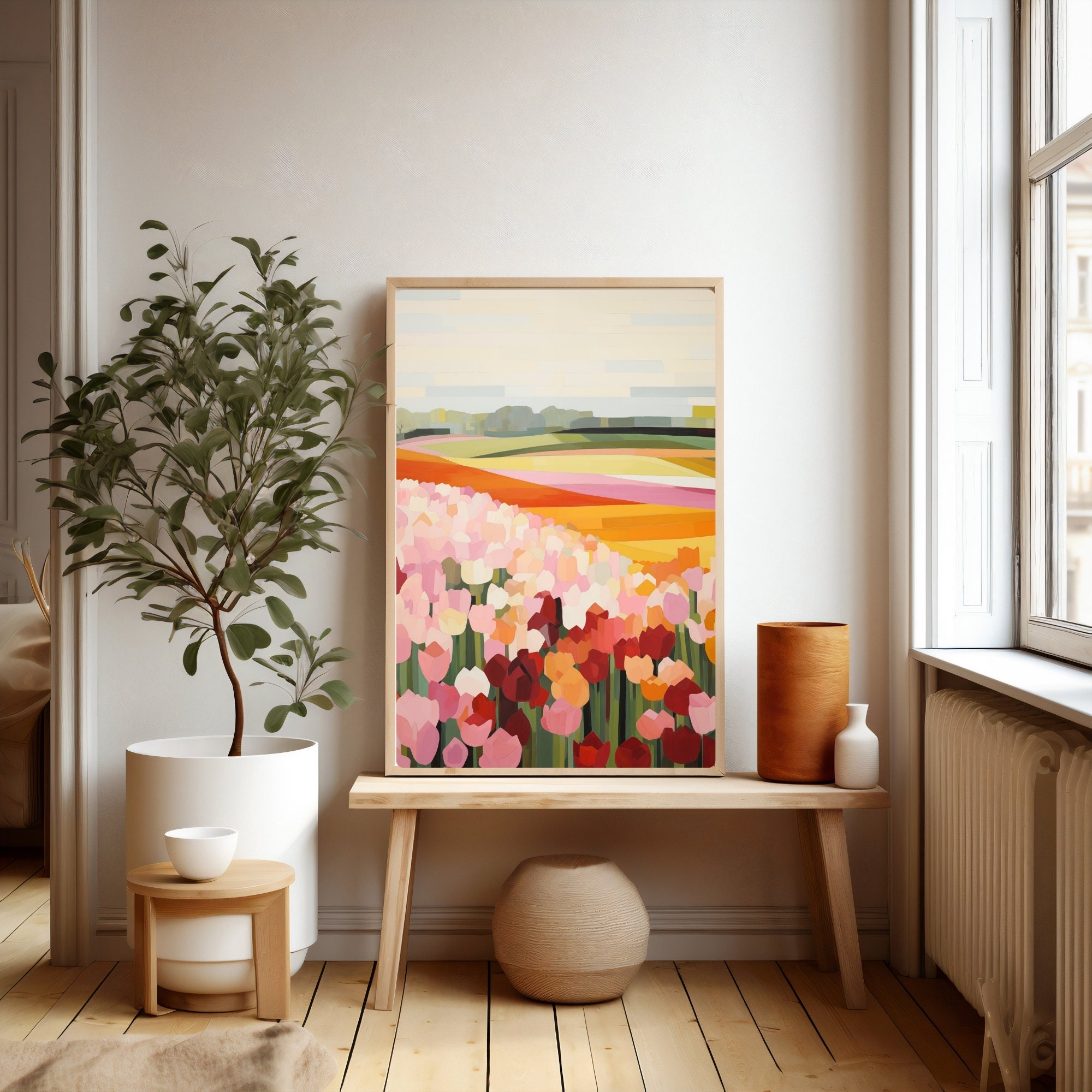 Tulip Field Print, Vibrant Flower Painting, Modern Floral Wall Art ...