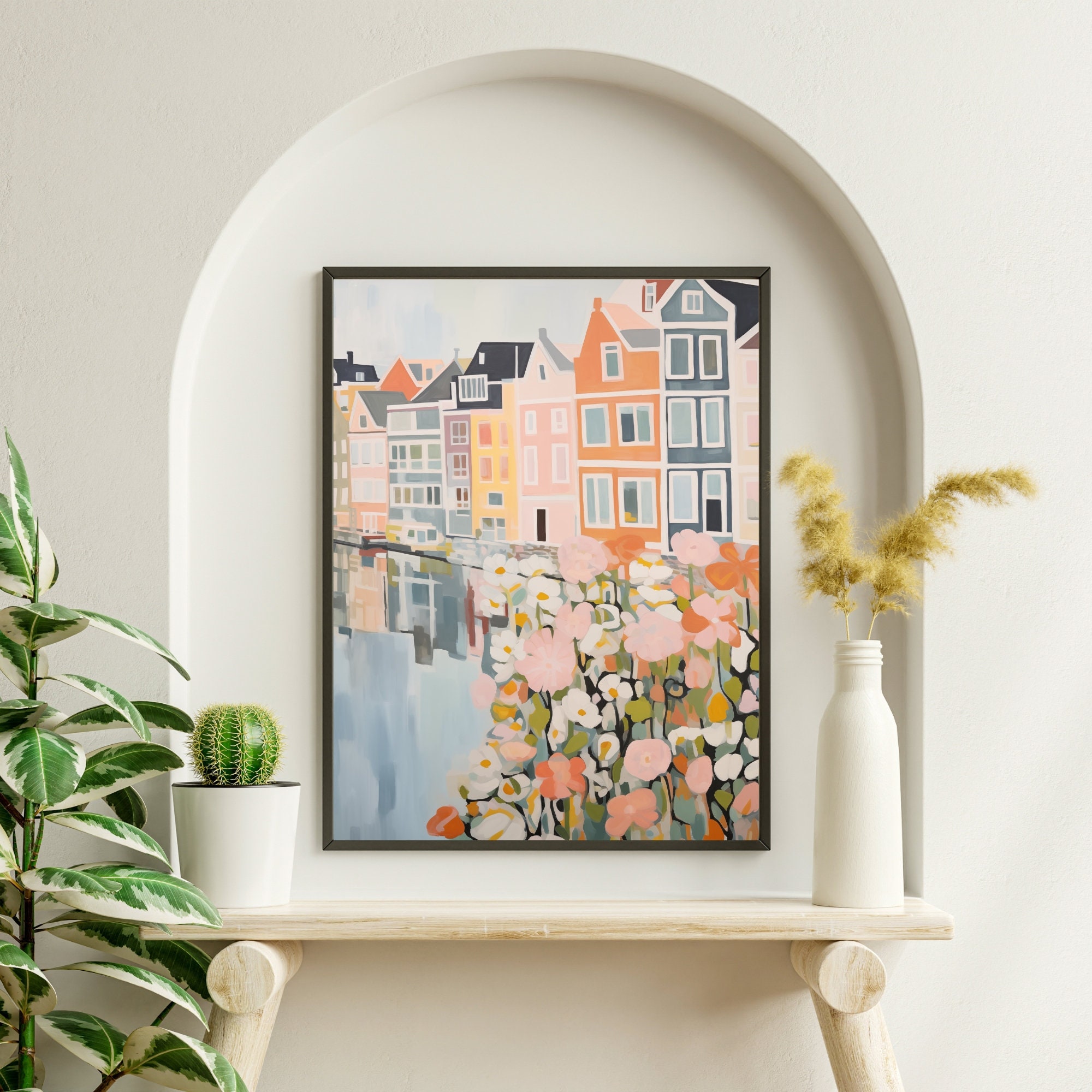 Amsterdam City Print, Canal Side Houses, Netherlands Wall Art ...