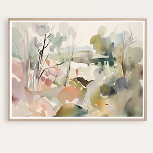 Paisagem abstrata aquarela, pintura abstrata, impressão de paisagem de árvore, paisagem para impressão, download instantâneo