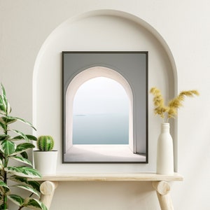 Minimalist Ocean View Print, Greek Archway Painting, Greece Architecture, Coastal Wall Art, Instant Download image 4