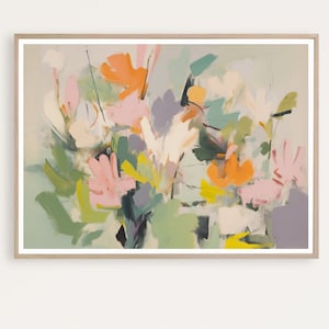 Bright Abstract Floral Painting,  Printable floral Art, Colorful Flower Garden, Bedroom Wall Art,  Digital Download