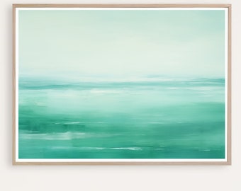 Large Modern Seascape, Green Abstract Ocean Painting, Teal Wall Art, Calm Sea Print, Modern Wall Art, INSTANT Download