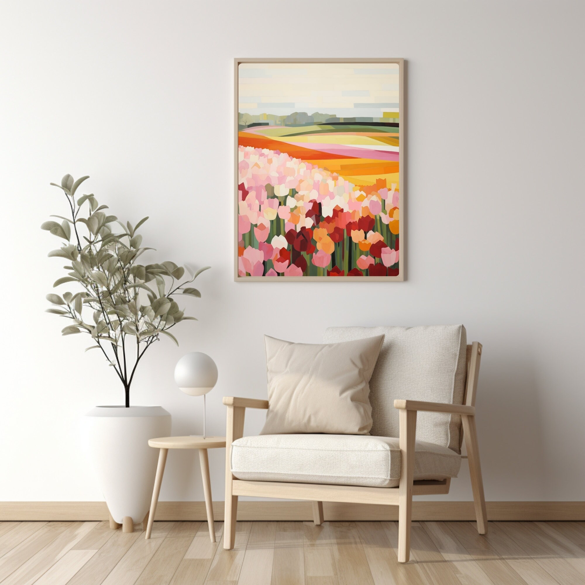Tulip Field Print, Vibrant Flower Painting, Modern Floral Wall Art ...