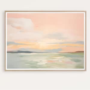 Pastel Sunset Abstract Landscape, Digital Download Wall Art, Blush Pink Coastal Painting, Serene Nature Printable