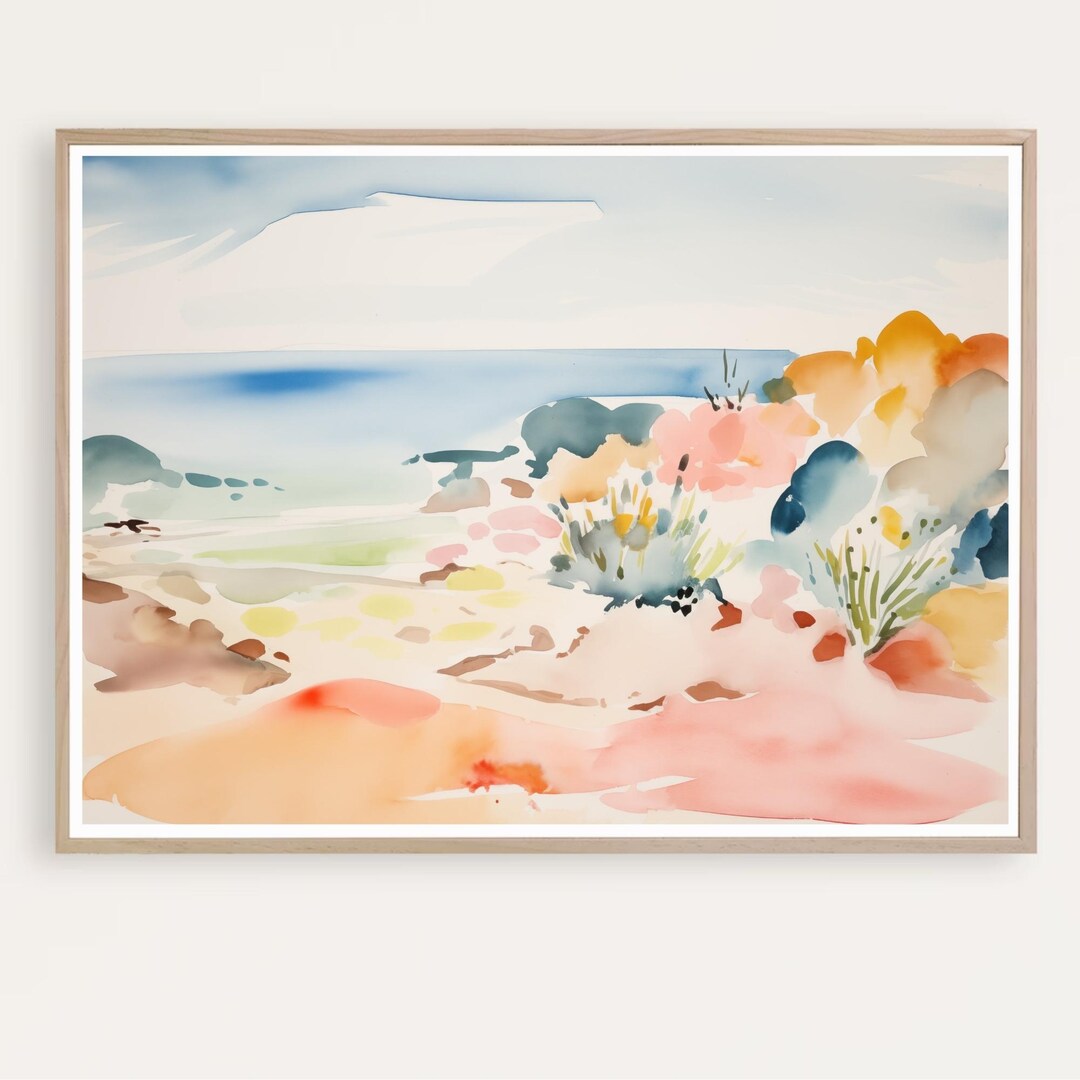 Abstract Beach Print, Coastal Abstract Landscape, Watercolor Painting ...