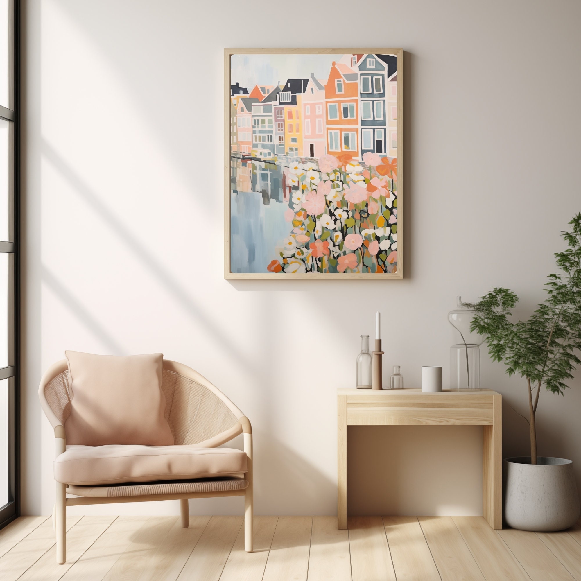 Amsterdam City Print, Canal Side Houses, Netherlands Wall Art ...