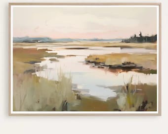 Landschaftsmalerei, Sumpflandschaft, Küstenlandschaft, Tiefland Druck, Aquarell, digitaler Download, Landschaftsmalerei