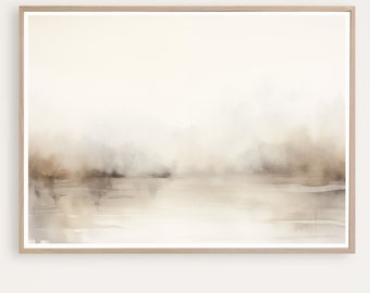 Paysage abstrait brumeux, impression minimaliste beige, paysage abstrait imprimable, impressions murales neutres, téléchargement numérique