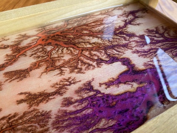 Poplar Wood Tray With Natural Wood Stain, Gorgeous Purple/orange/gold  Coloring and Clear Resin. 16.5 X 7 X 3.25 