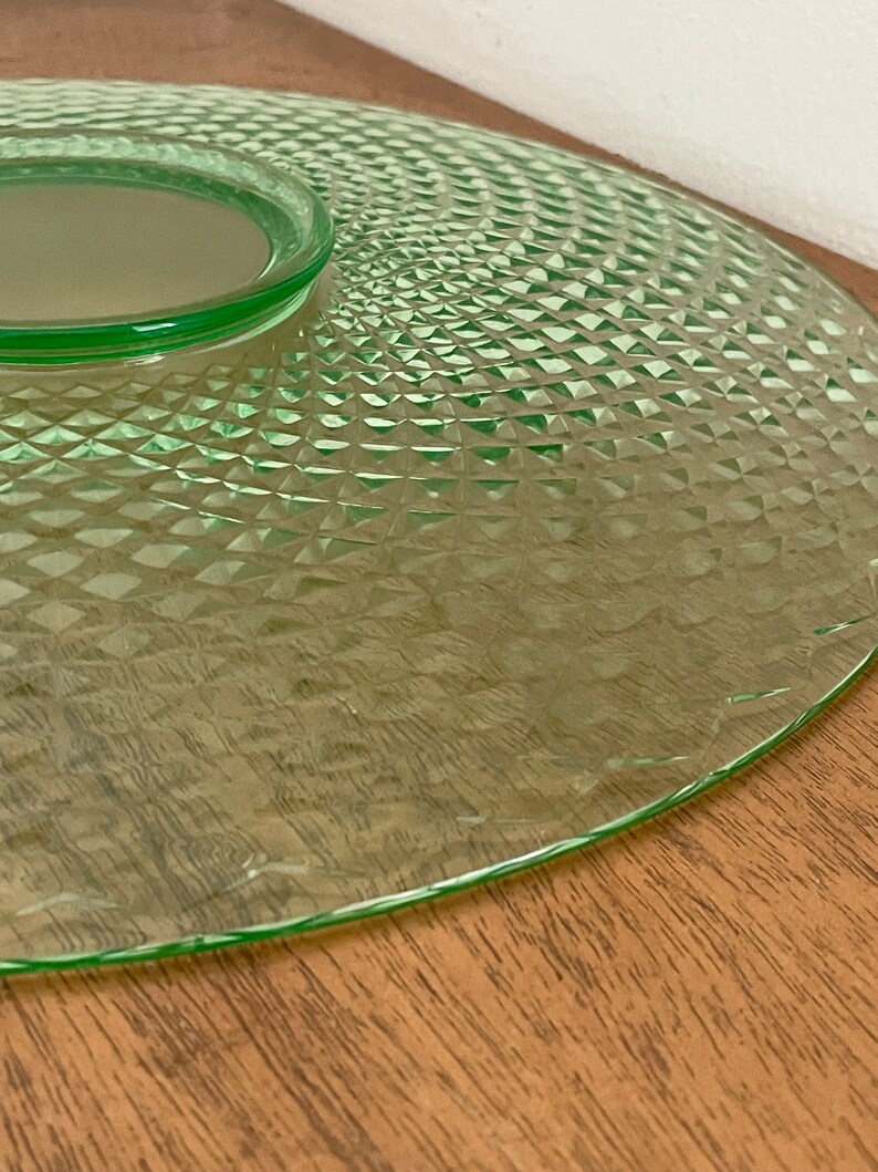 Vintage Green Uranium Glass Huge Round Serving Tray / Vaseline