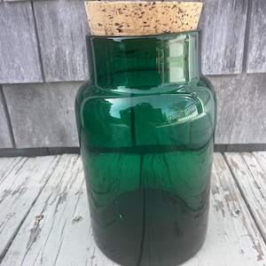 Vintage Blenko Emerald Green Glass Jar with Cork Top 1970s - 7228L
