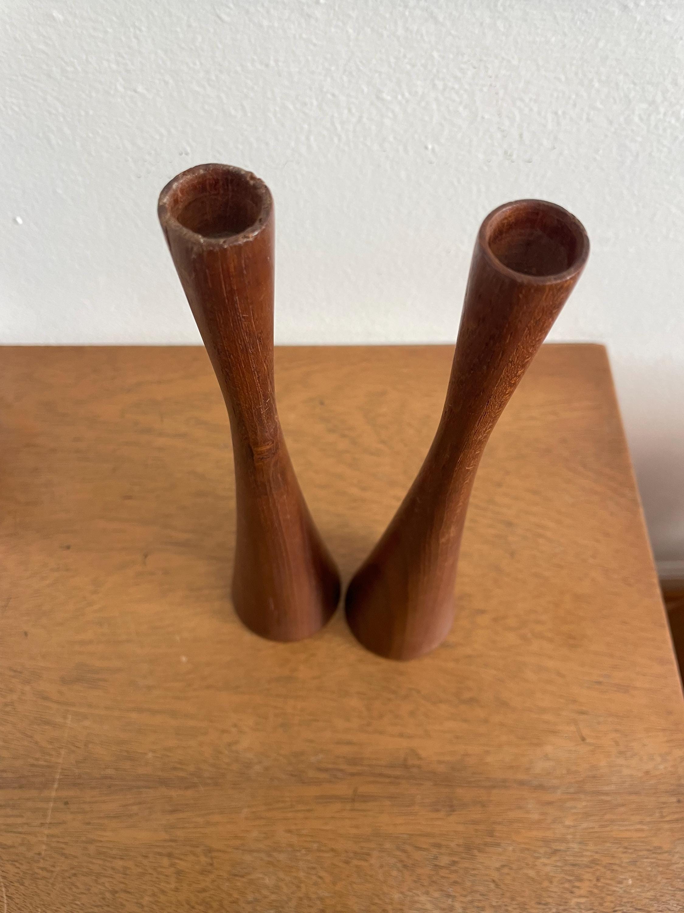 Vintage MCM Teak Candlestick Holders / Burmese Teak / Wooden / Danish ...