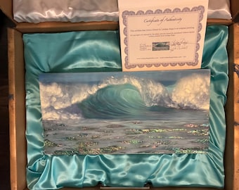 Lindsay Rapp Original “Ocean Glisten” Painting | Signed Mixed Media Coastal Wave Art 12x24