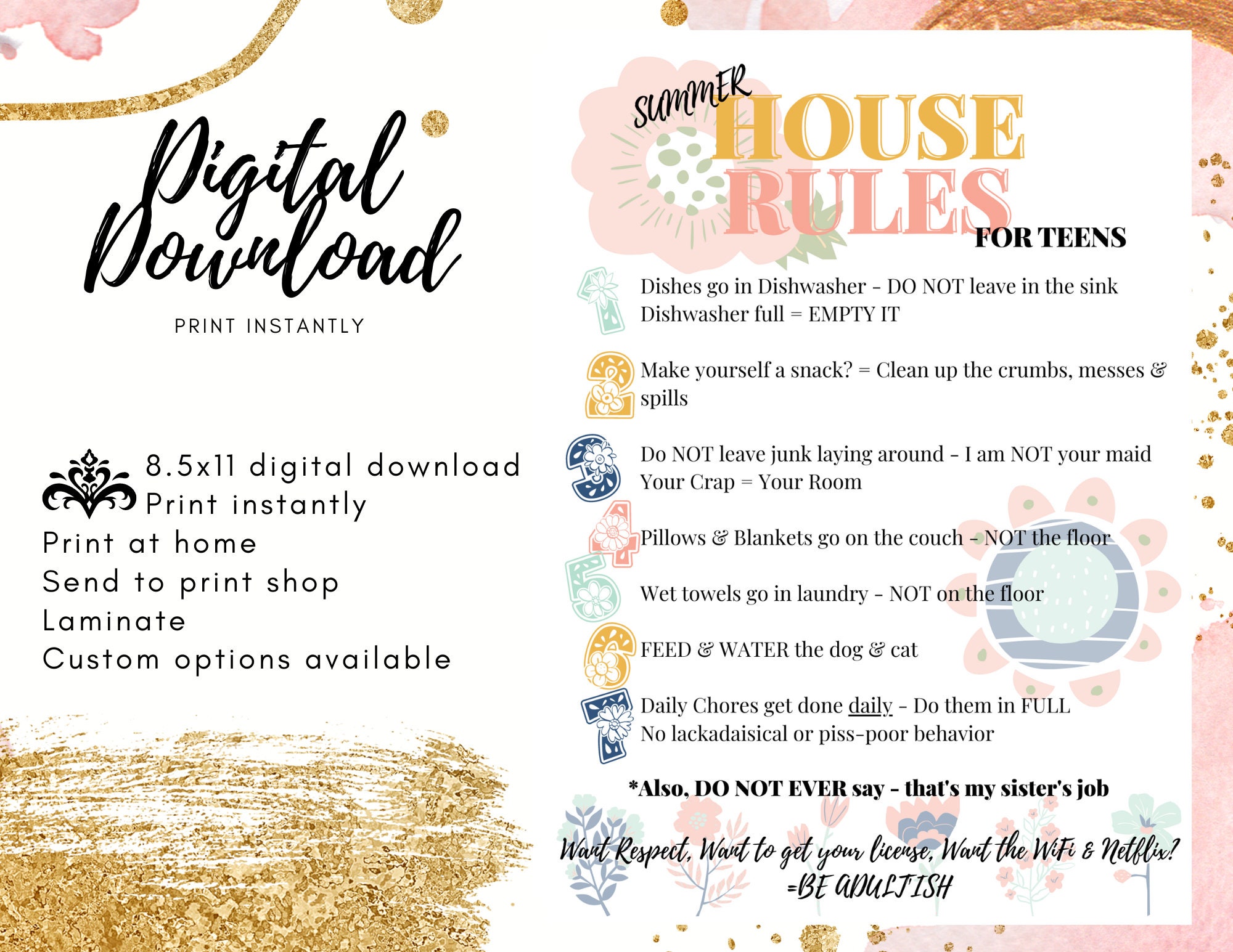 Summer House Rules for Teen Clean Daily Routine for Teen Summer Flowers