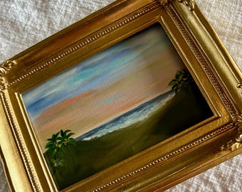 Original Oil Painting, Vintage Gold Framed Coastal Landscape, Puerto Rico Art