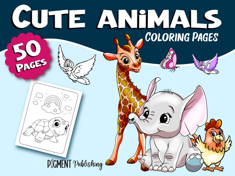 50 Printable Cute Animals Coloring Pages for Kids and - Etsy