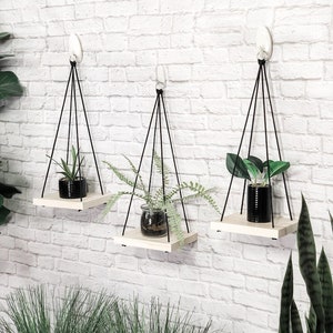 Set Of 3 Décor Hanging Shelves | 6 1/2" Simply-White Stain | Mini Plant Shelves