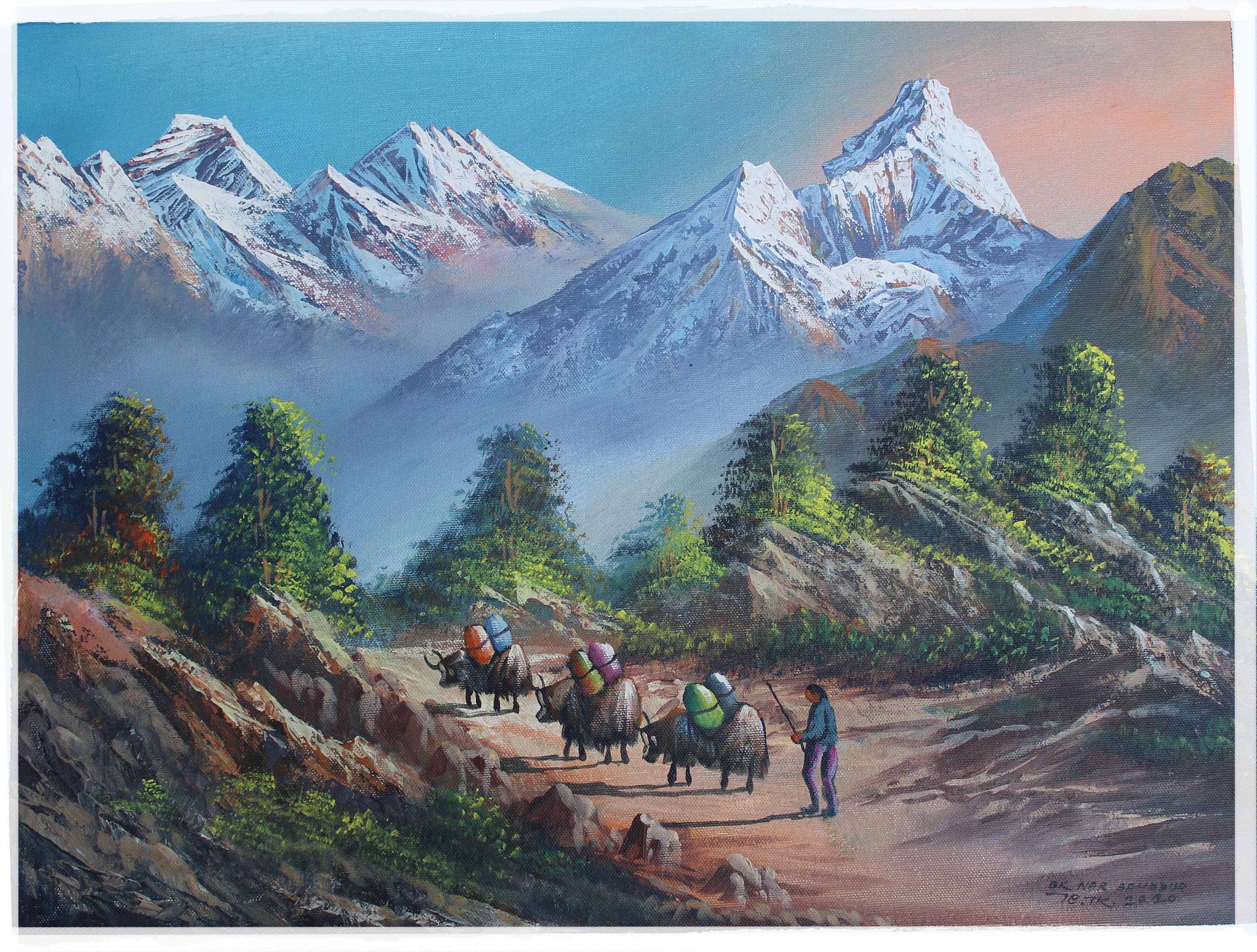 Mount Everest Nepal Original Painting Fabric Acrylic Canvas