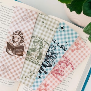 Retro reader girl bookmarks l bookish gifts for readers l Neutral retro style