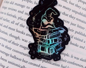 Magical World wizards hat & book stack sticker