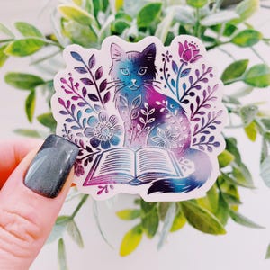 Enchanting floral cat bookish sticker l Kindle sticker for readers