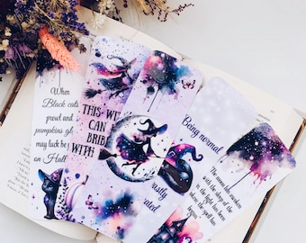Whimsical Halloween Bookmarks l Cute spooky watercolor bookmarks
