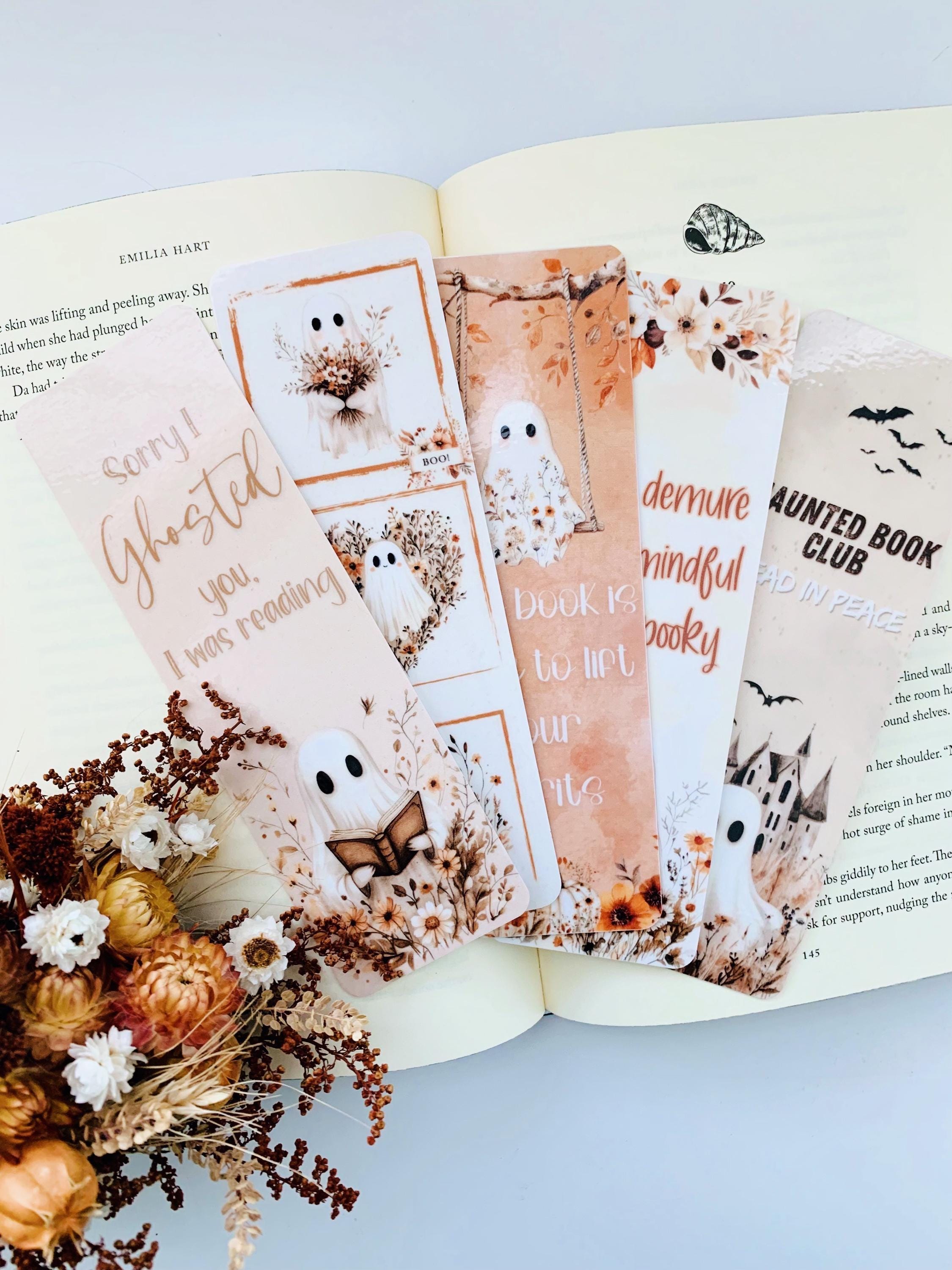 Boho ghost wildflower bookmarks l Halloween neutral bookmark set for readers