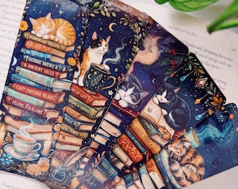 Cats and Books bookmarks l Lounging felines & book stacks