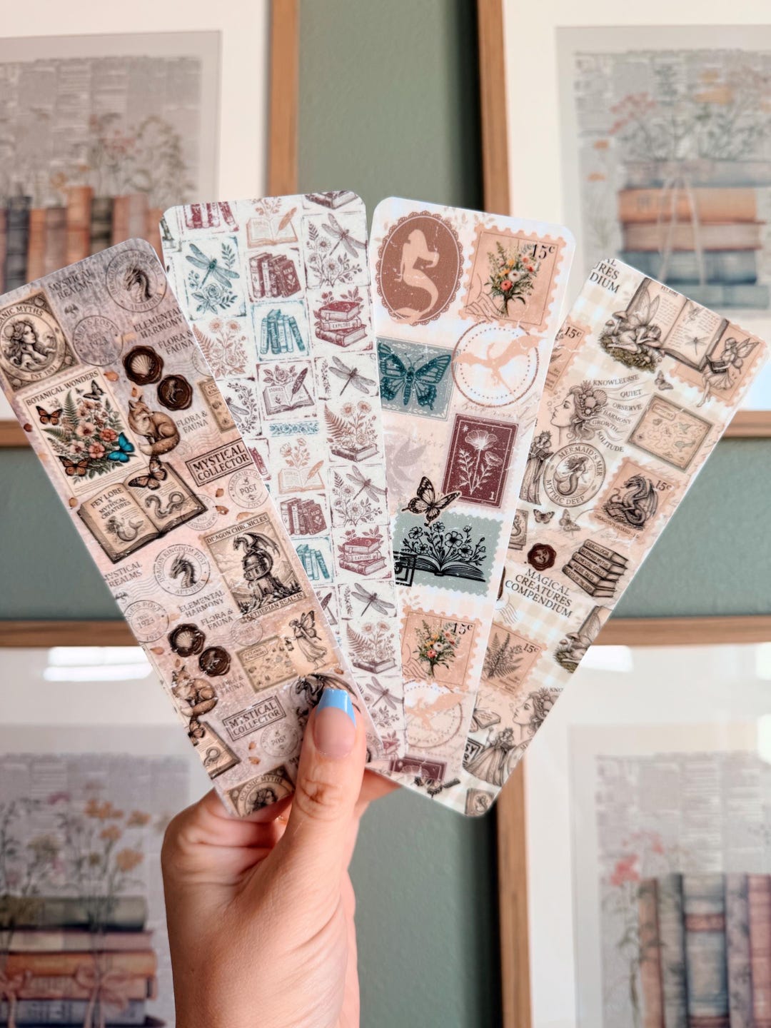 Vintage Theme Stamp Pattern Bookmarks L Nature & Fantasy - Etsy
