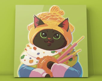 Taiyaki Ice Cream Cat (Matcha)- Art Print by DoudouBao /Cat Print / Wall Art Decor / Cat Wall Art