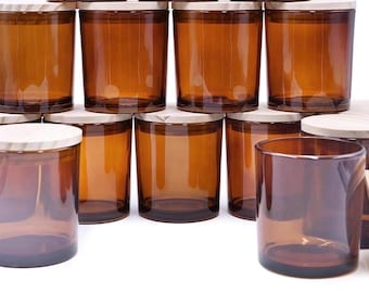 Frascos para velas de 237 ml con tapas de bambú: recipientes para velas DIY, color ámbar, 10 unidades.