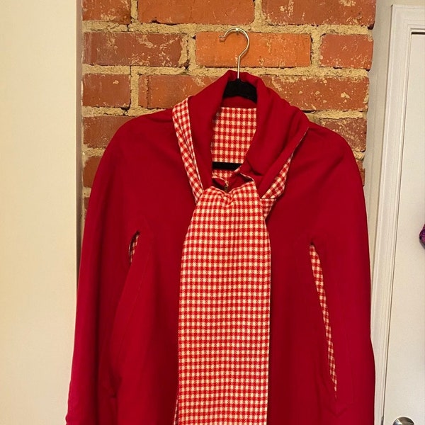 Vintage Reversible Red and Gingham Cape with Scarf