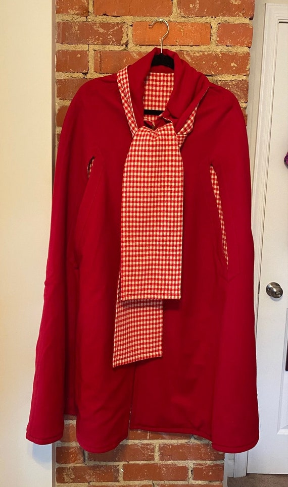 Vintage Reversible Red and Gingham Cape with Scarf