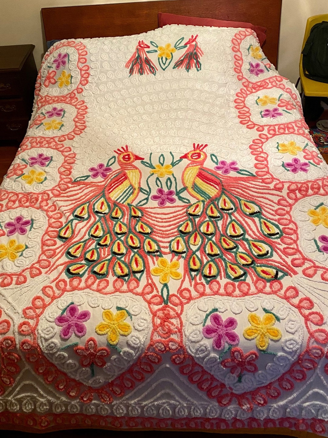Vintage Double Peacock Chenille Bedspread Etsy