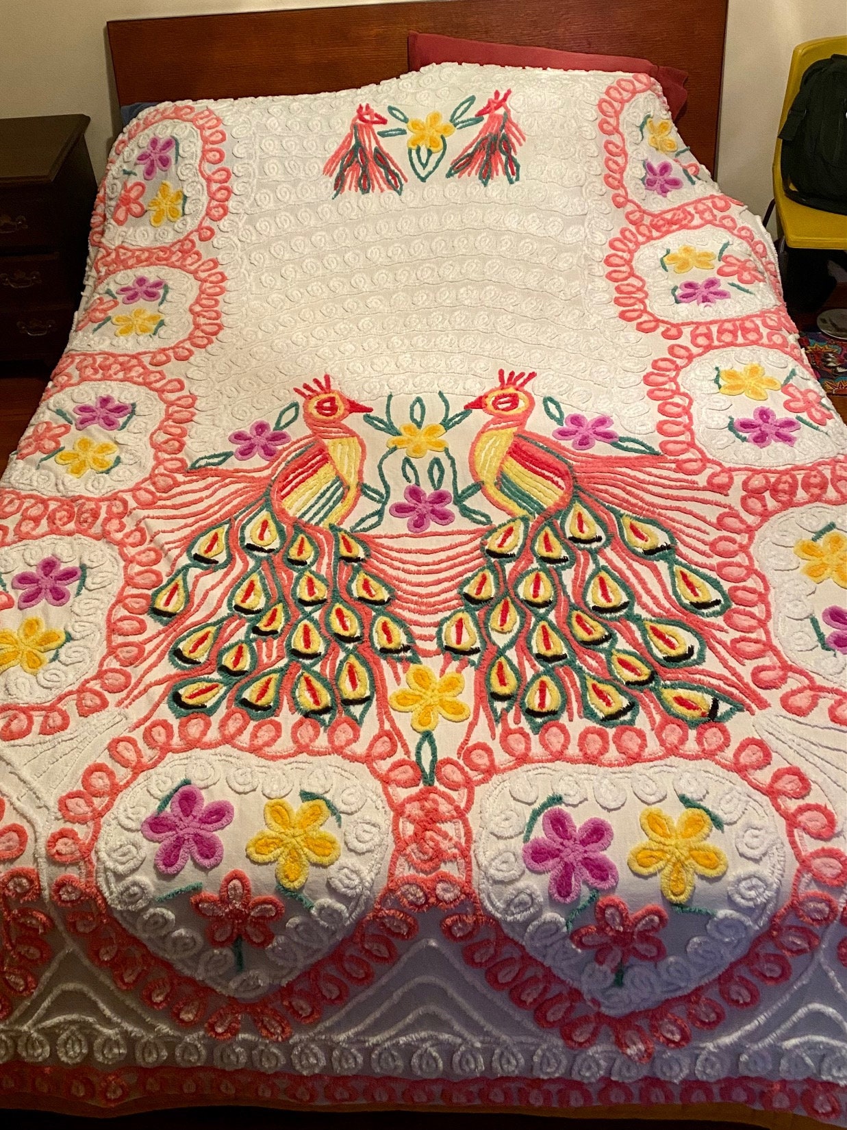 Vintage Double Peacock Chenille Bedspread Etsy