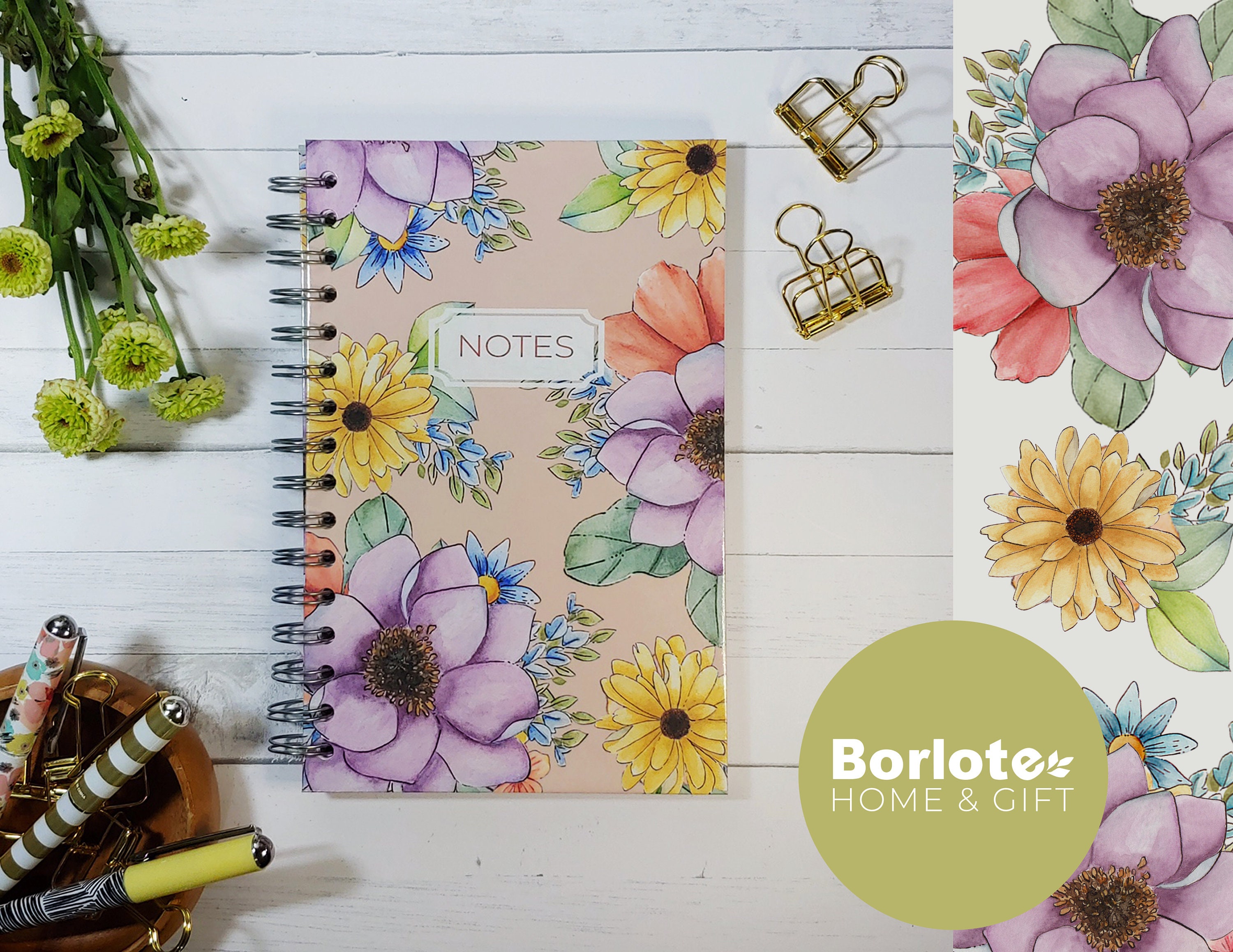 Spiral Floral Notebook Purple Floral Notebook Watercolor Notebook ...