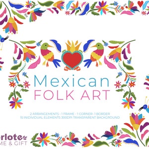 MEXICAN FOLK Art ClipArt, mexikanische Hochzeit, Hochzeit im Freien, bunte Tiere, mexikanische Blumen, PNG Cliparts