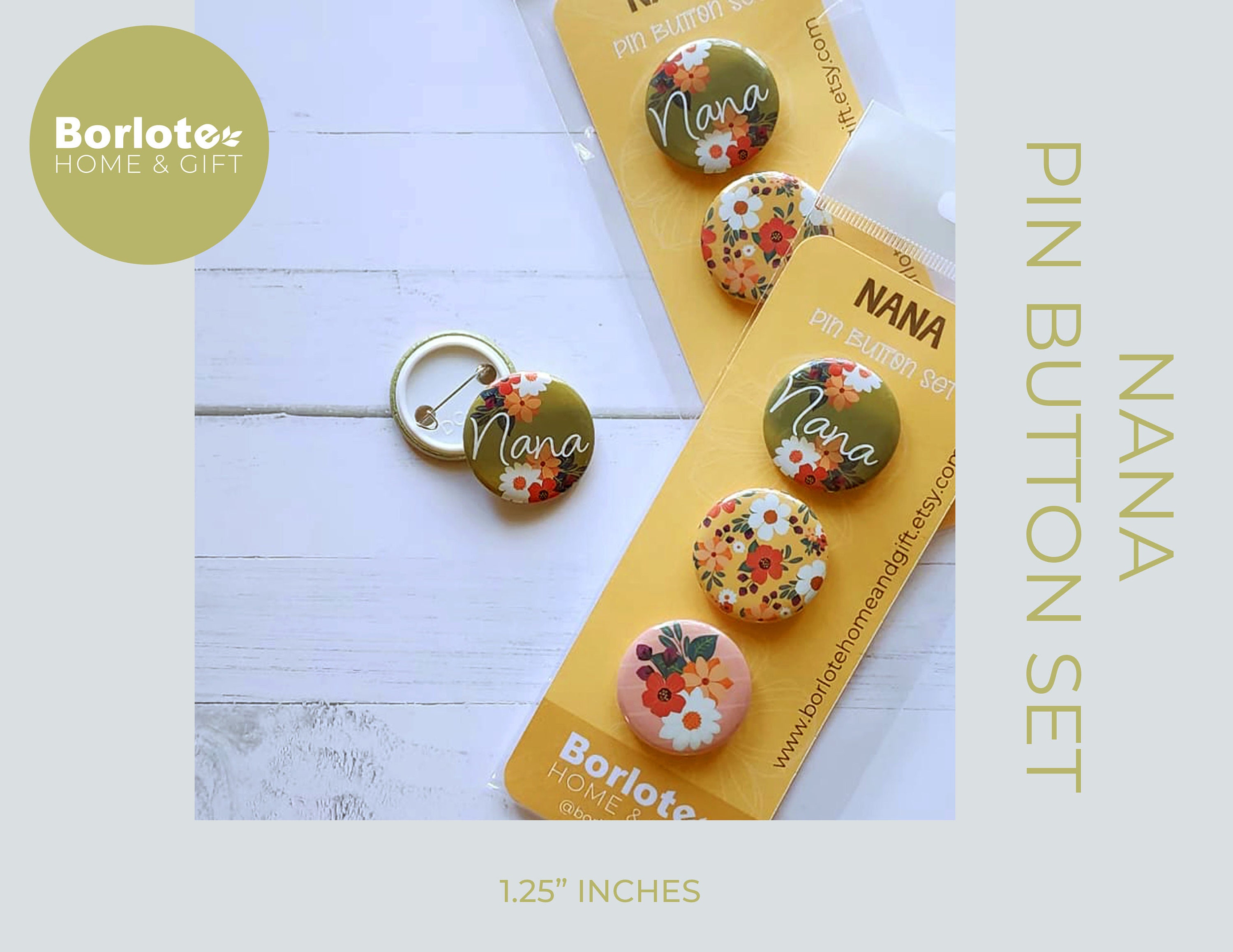 Nanan Pin NANA Button Set, Mom Gift, Button Set, Cute Buttons, Floral Pin ...