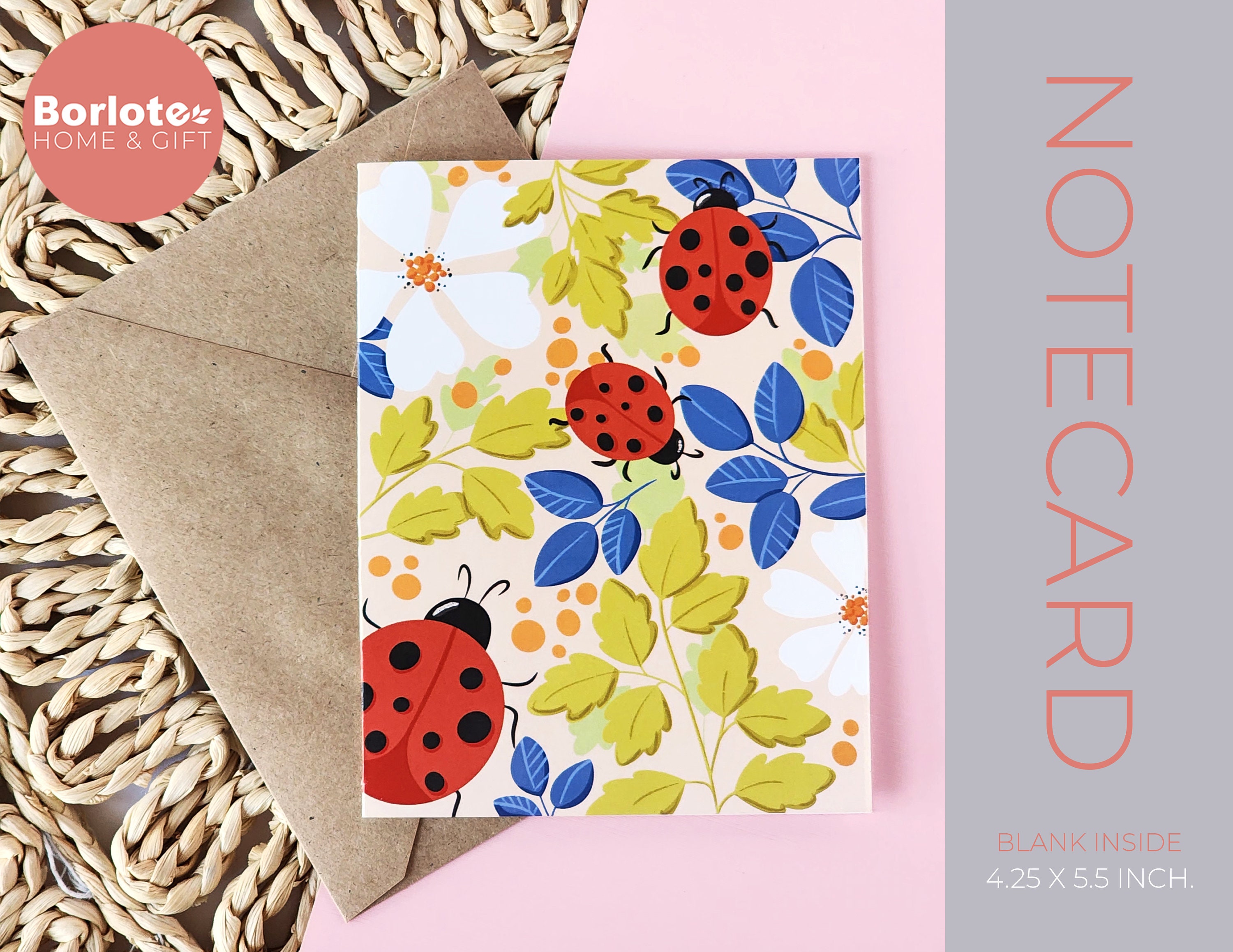 LADYBUG NOTECARD, Blank Notecard, Hand Drawn Notecard, Greeting Card ...