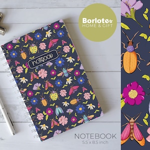 Hardcover Spiral Journal, Bugs Notebook, floral Notebook, Spiral Notebook, Bullet Journal colorful Notebook