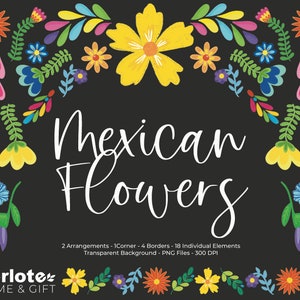 MEXICAANSE BLOEMEN ClipArt, digitale bloemen tekenen, Mexicaanse bruiloft, buitenbruiloft, kleurrijke bloemen, Mexicaanse bloemen, png clipart