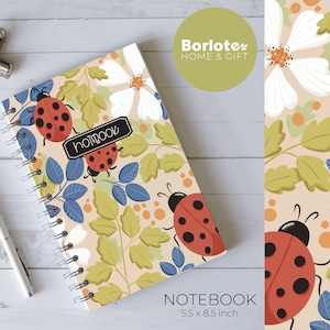 Hardcover Spiral Journal, Lady bug Notebook, floral Notebook, Spiral Notebook, Bullet Journal colorful Notebook